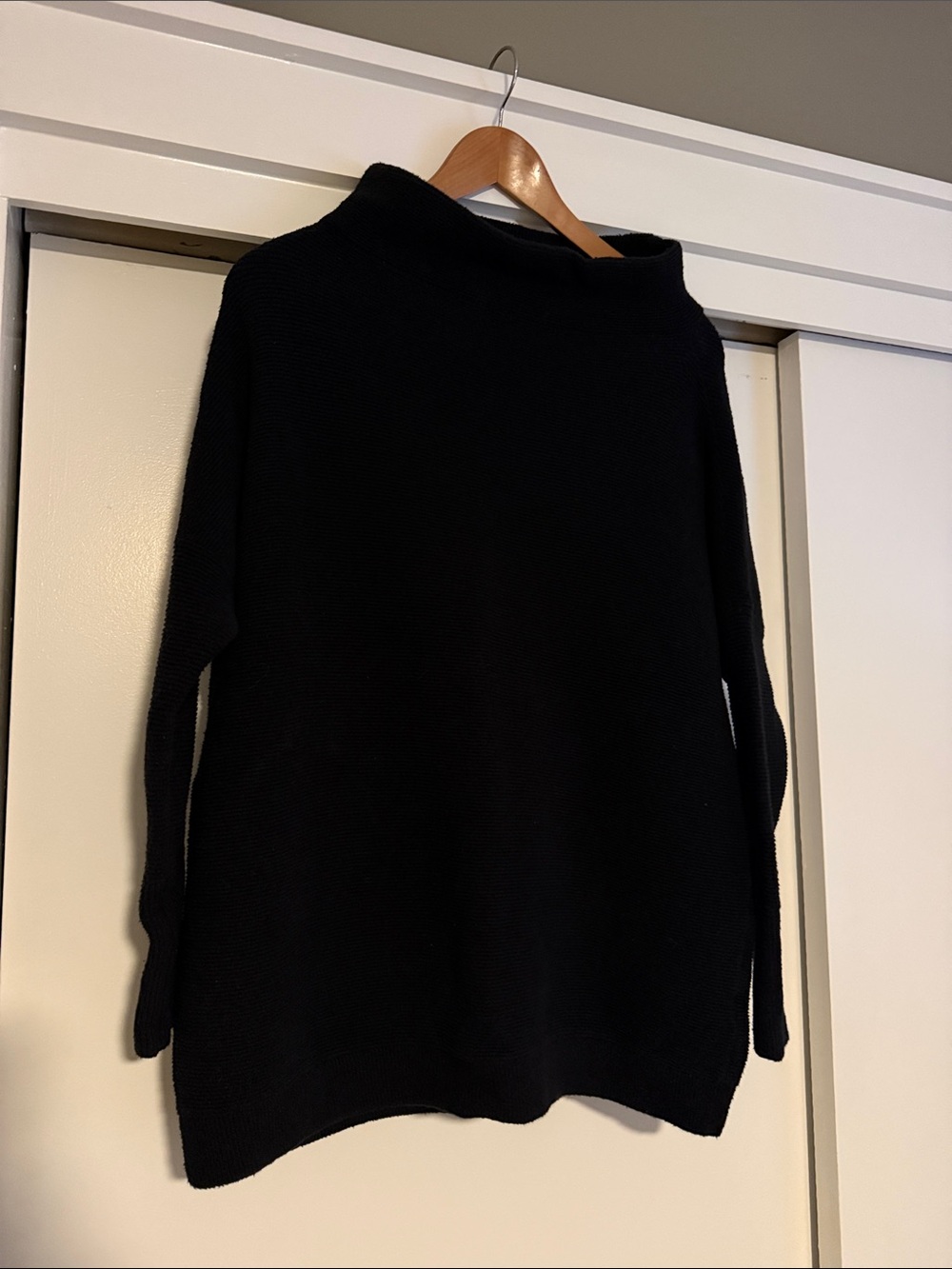 Free People Slouchy Tunic Black Funnel Neck Knit Sweater